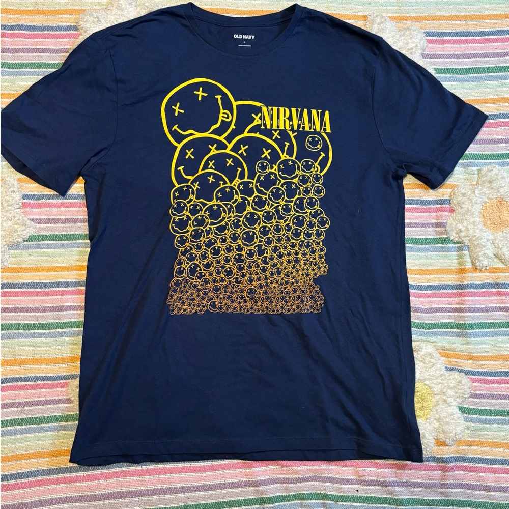 Old Navy X Nirvana Graphic Tee - Navy and Yellow Size Medium
